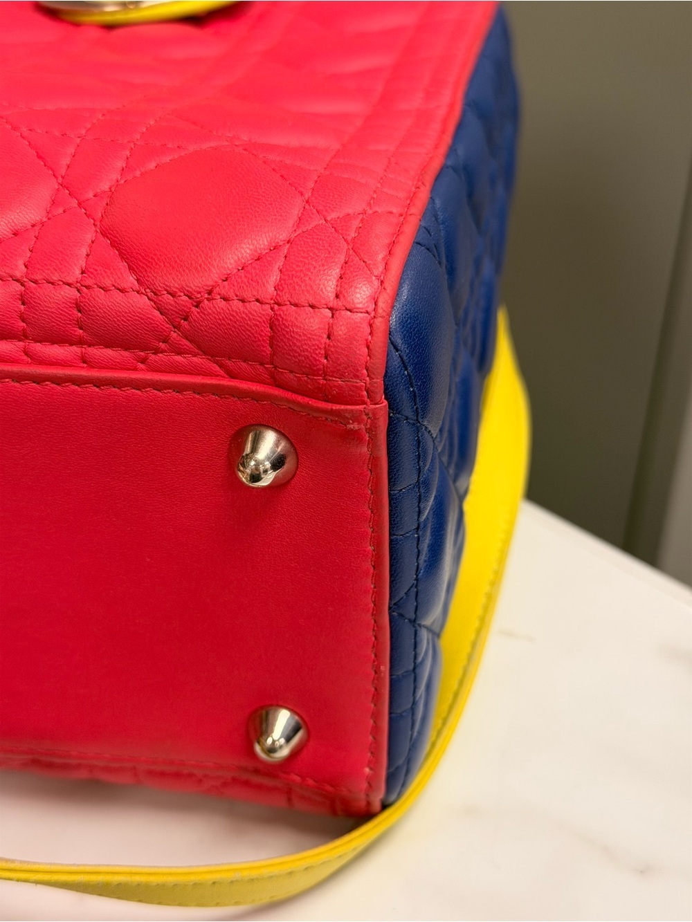 Christian Dior Large Tricolor Lambskin Cannage Lady - Pink/Cobalt/Neon - Picture 7 of 8
